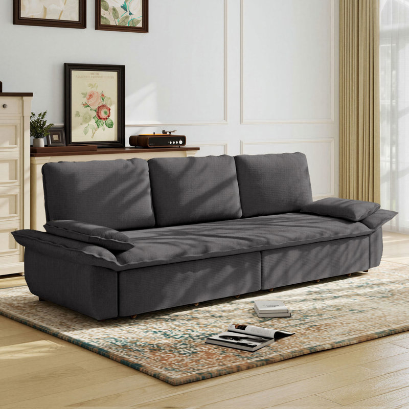 Divan-lit gigogne convertible 3-en-1 94,5 po très grand lit, causeuse multifonctionnelle en velours côtelé gris, 94.5", Gris