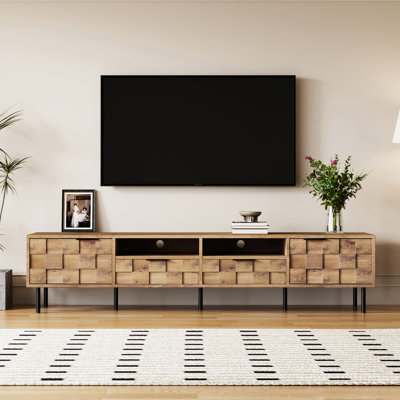 Meuble télé 78,7 po avec 2 tiroirs de style Mid-Century de 78,7 po, pouvant accueillir un téléviseur de 80 po, rangement pour centre de divertissement, style rétro, trous pour câbles, look média idéal pour les médias, planches 85 85