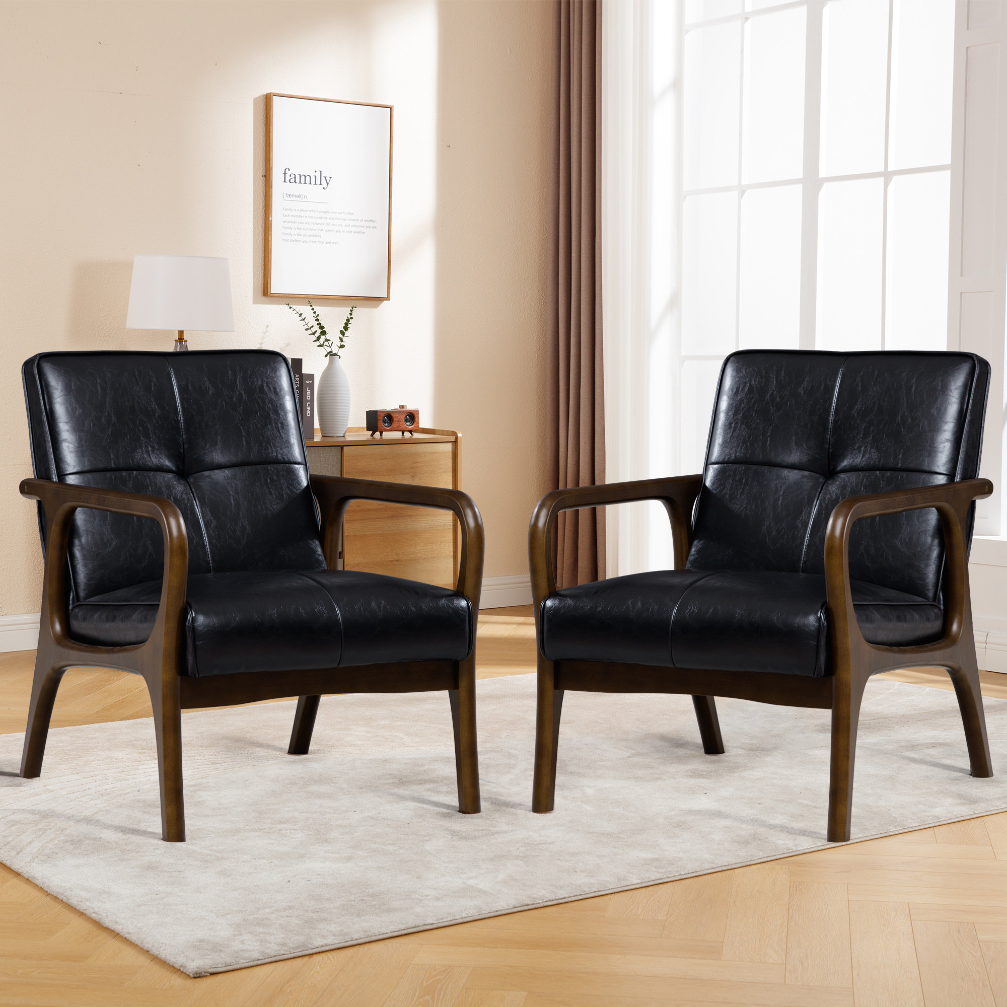 Leather armchair 2025 with wooden arms