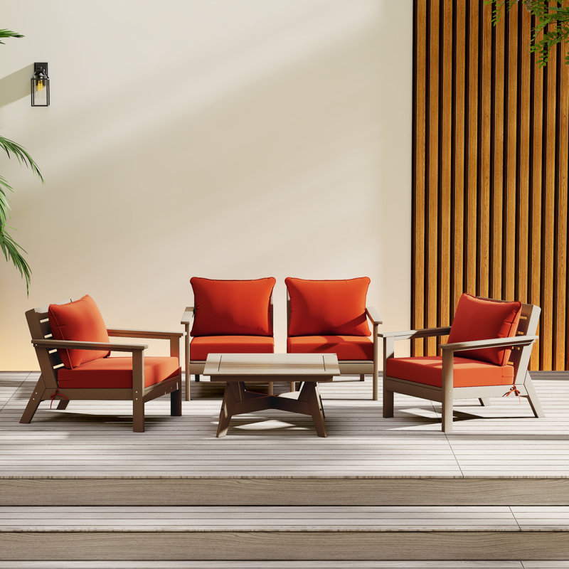 5-Piece Deep Seating Set, Walnut, Orange