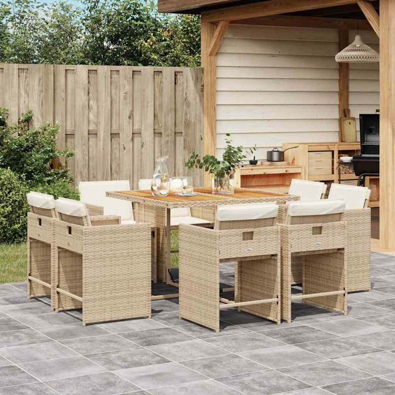 Patio Dining Set with, 8, 73cm H x 110cm W x 106cm D, Cream White Cushion/Beige Frame