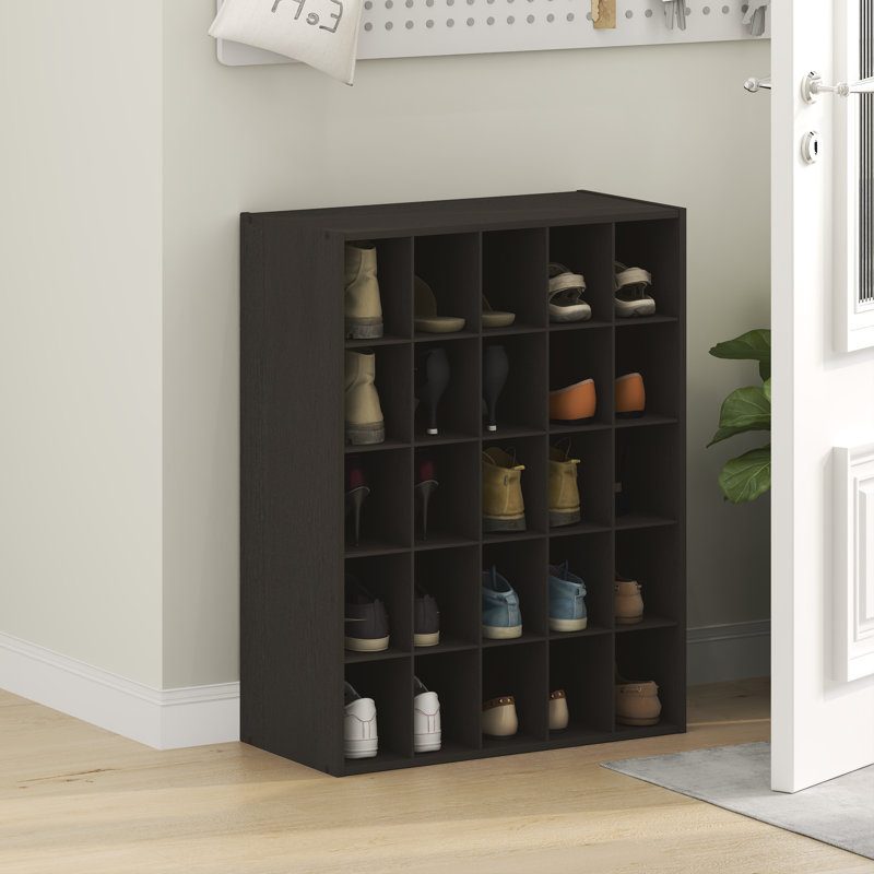 Furinno FANO Shoe Rack, 25-Cube Shoe Organizer, Stackable Shoe Organizer, 11.7 x 24.2 x 31.5, for Closet Entryway, Office, Garage, Black Dark Oak