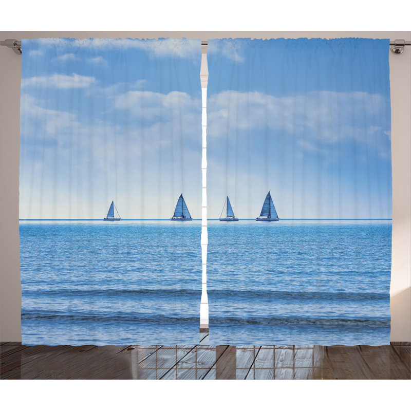 Nautical Semi-Sheer Rod Pocket Curtain Panels, 54" x 90"