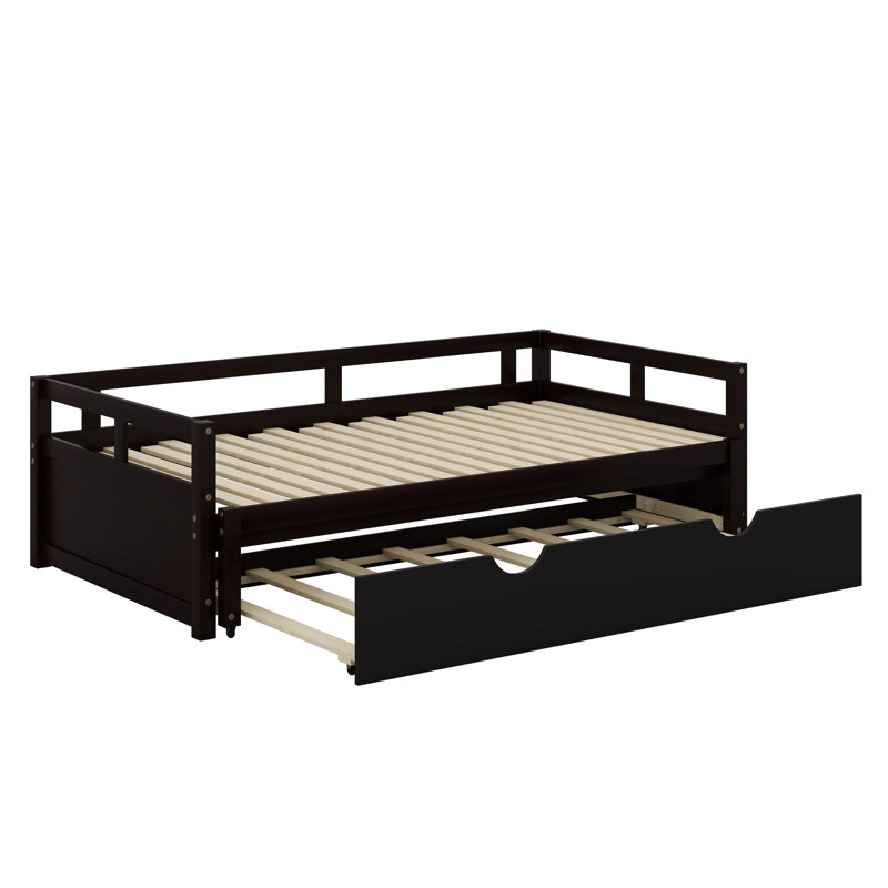 Lit de jour en bois avec couchette, Lit de jour extensible avec couchette, Espresso