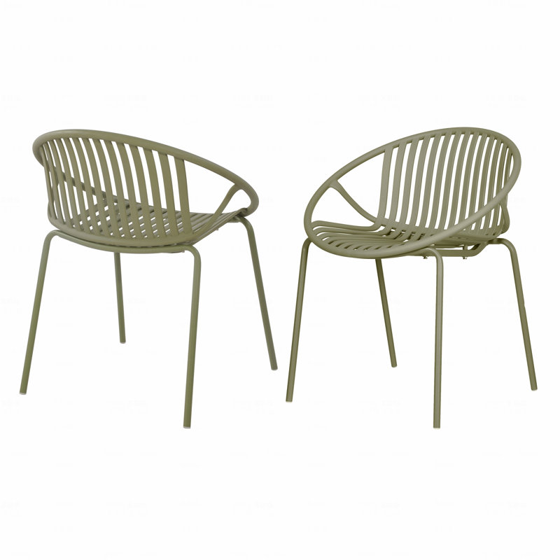Set Of 2 Outdoor Patio Dining Chair, Stackable With Breathable Design, Modern Simple Art Style, Metal Legs And Plastic Backrest