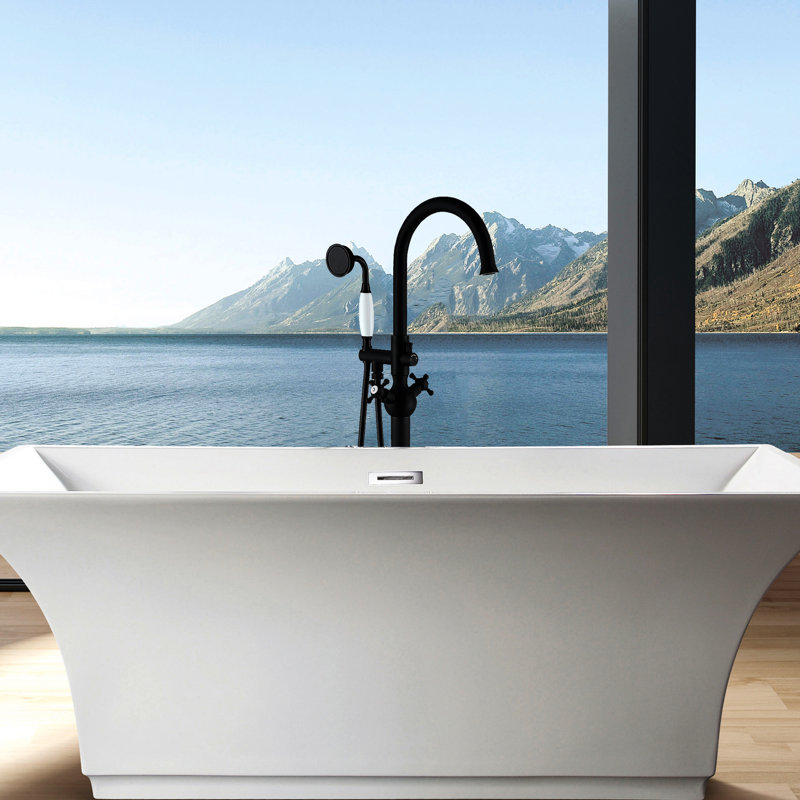 Robinet de baignoire autoportant avec douche à main - Métal, finition noir mat, attrait pour la salle de bain
