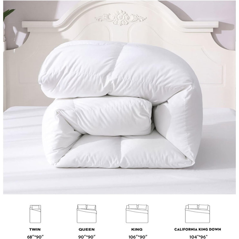 Luxury 100% Cotton All Season 650 Fill Power Feathers Down Comforter, California King