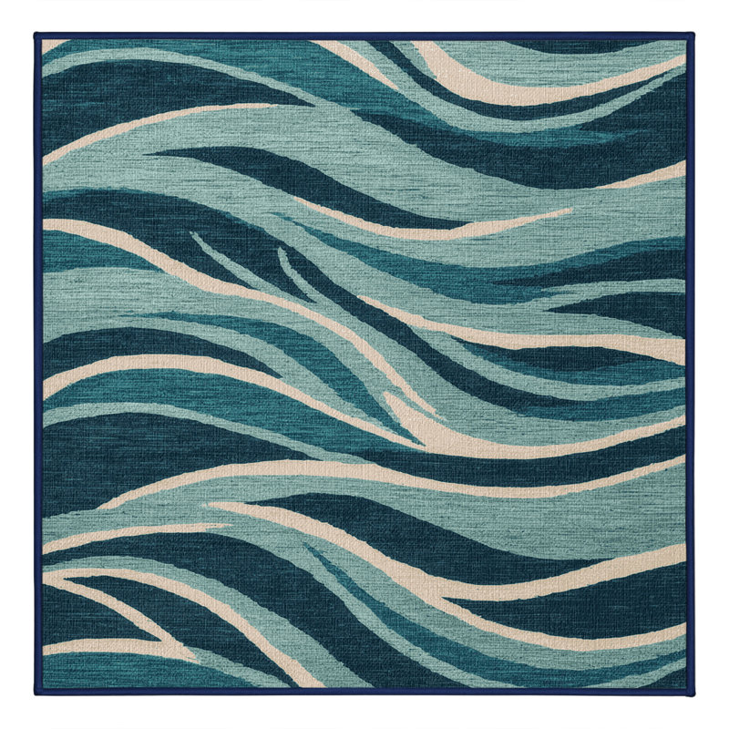 Washable Ocean Spray Hawaiian Area Rug, Square 6'