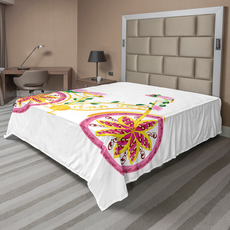 Ornement floral Ambesonne, Drap plat pour très grand lit californien