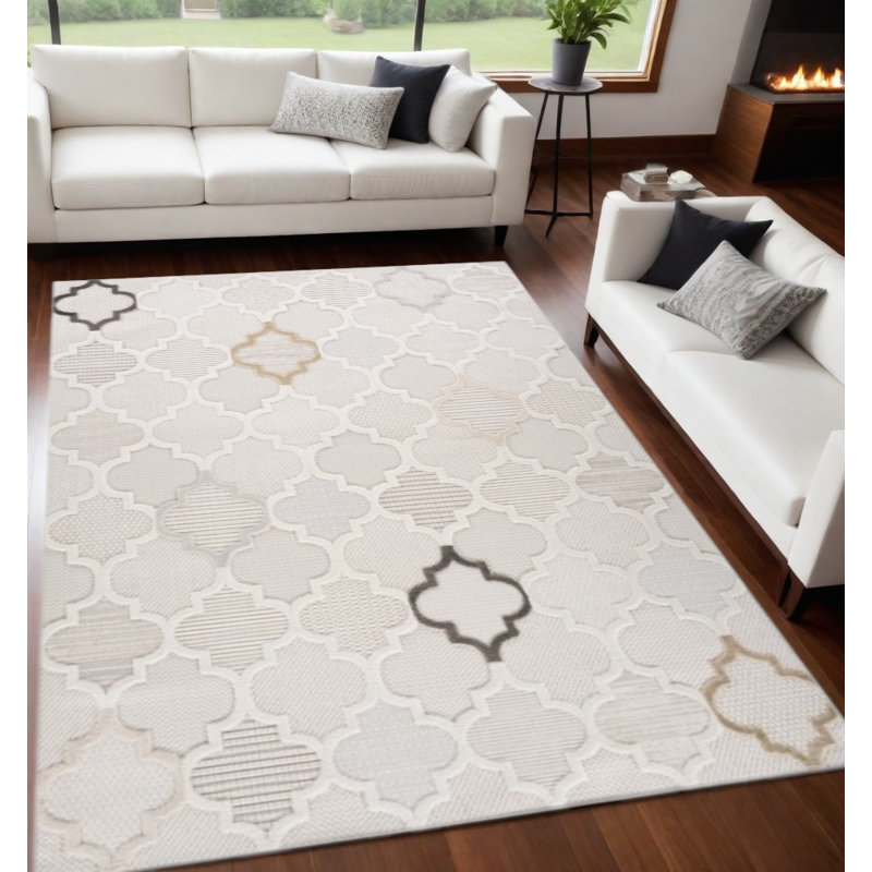 Tapis délavé géométrique crème et beige 5 pi x 8 pi