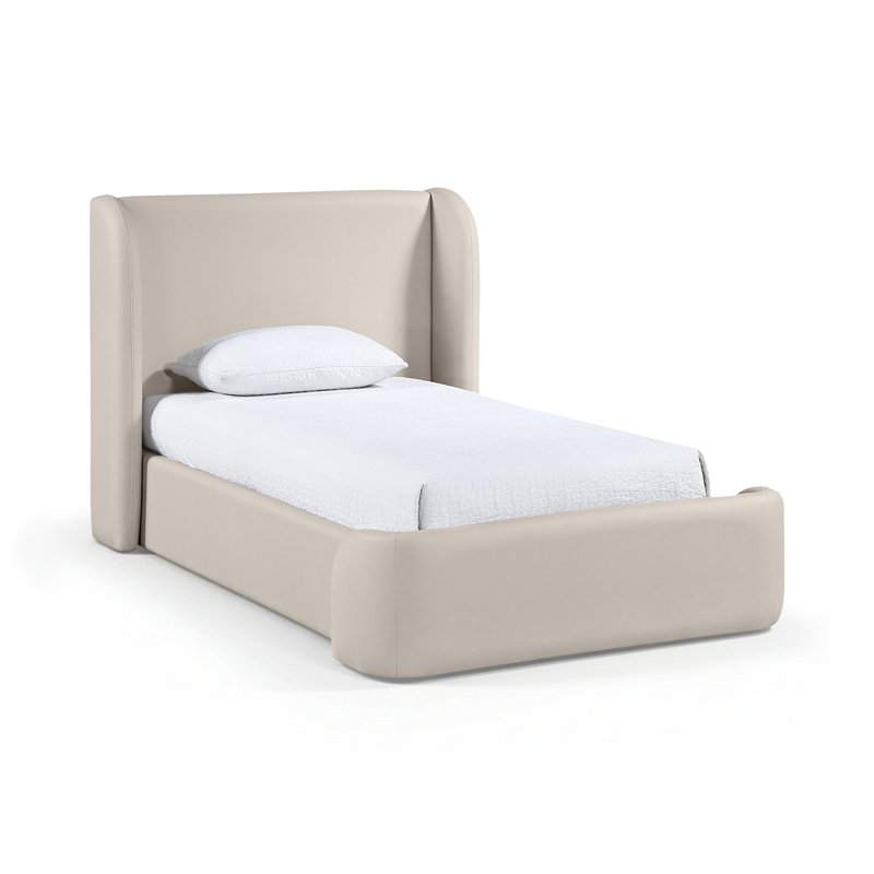 Lit tapissier en cuir Diorio Vegan, Simple, Taupe Vegan Leather