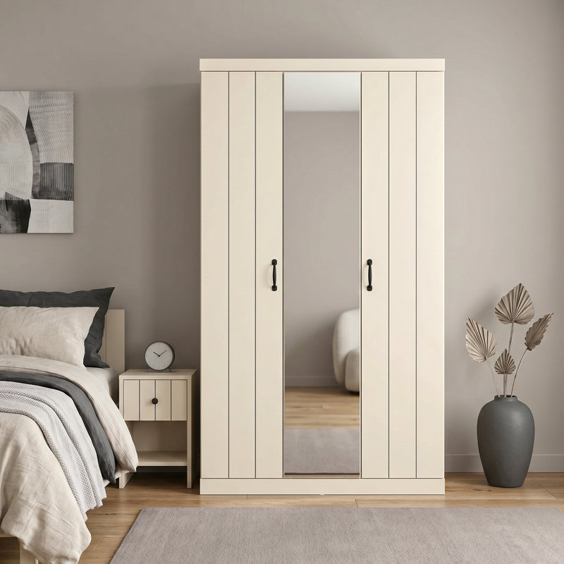 Allington 3 Door Manufactured Wood Wardrobe With Mirror, Natural
