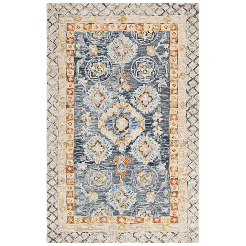 Tapis géométrique en laine touffeté à la main, Rond 6 pi