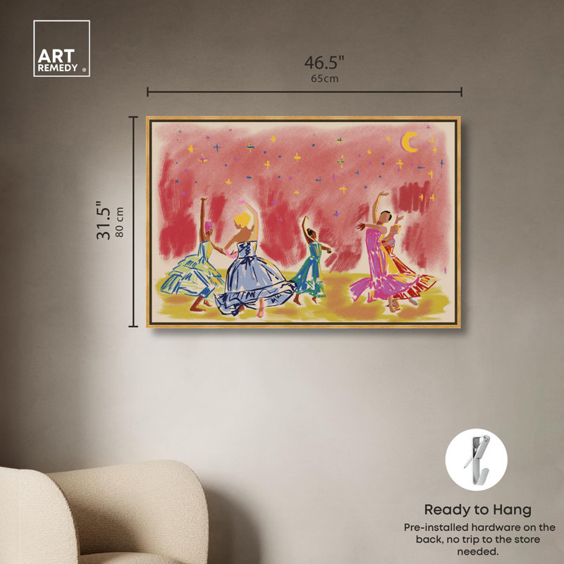 «Dancing under the Moon», reproduction d'art sur toile par Art Remedy, Cadre doré, H 31 po x l 46 po