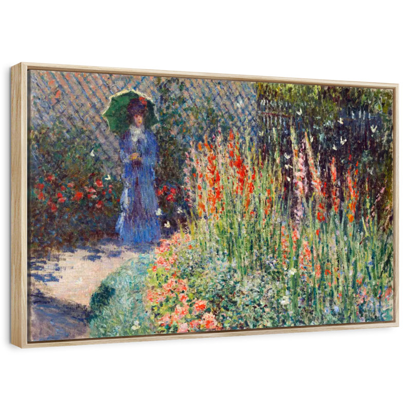 Lit à fleurs arrondi 1876, Cadre flottant en bois naturel, 37 po x 25 po