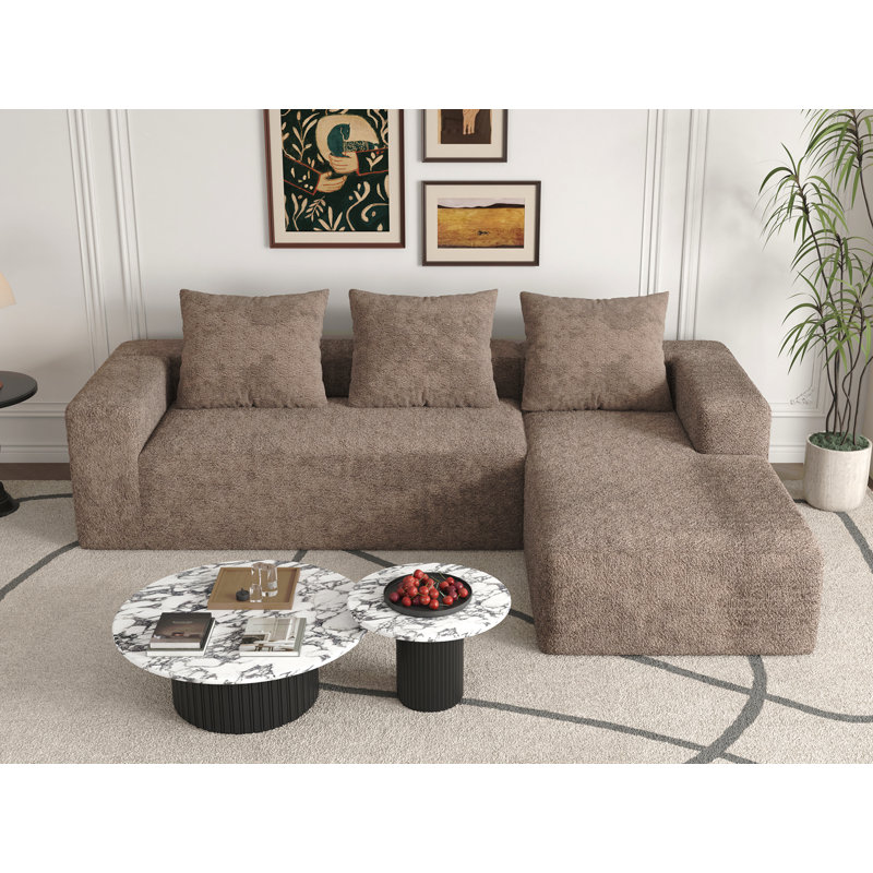 Canapé modulaire de 106 po avec méridienne en forme de L, canapé modulaire à assise profonde, canapé en tissu velours côtelé désossé pour le salon, canapé Cloud sans assemblage requis