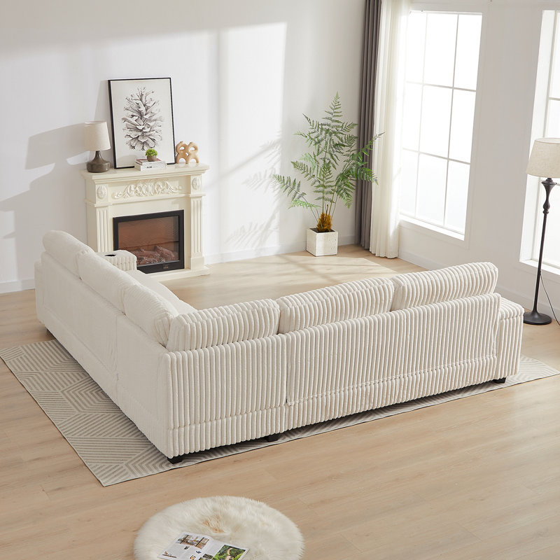 Canapé d'angle surdimensionné en velours côtelé de 110 pouces, canapé d'angle en forme de L avec deux espaces de rangement, port USB et port Type-C et porte-gobelet, sièges rembourrés confortables à assise profonde pour le salon (non librement combinables)