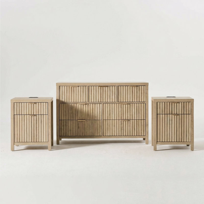 Ensemble de chambre à coucher 3 pièces Arrilla, Chêne sablé