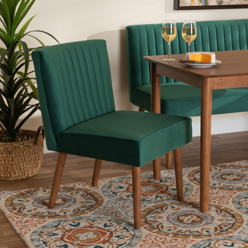 Chaise de salle à manger en bois et velours gris Frederickson, Vert émeraude