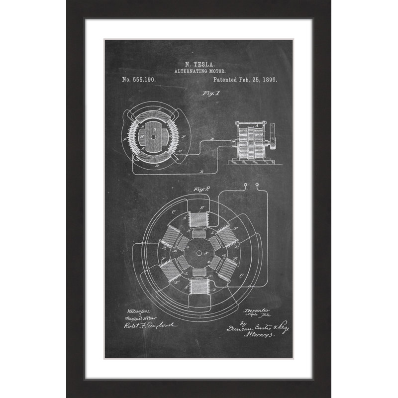 « ac motor 1896 craie » par steve king, reproduction d’art encadrée, H 18 po x l 12 po x P 1,5 po