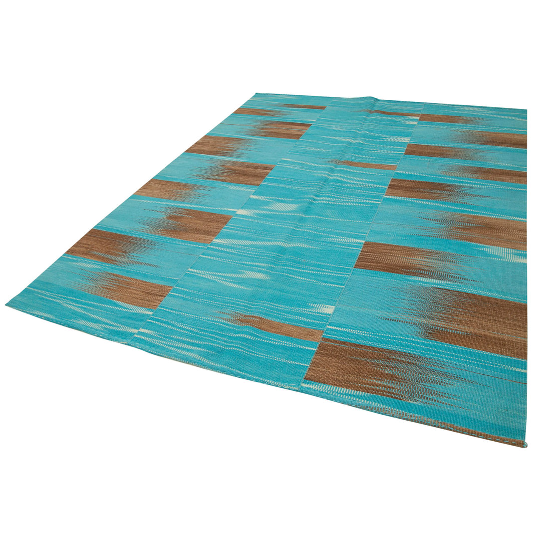 Degrade Kilim Turquoise Striped Wool Handmade Area Rug