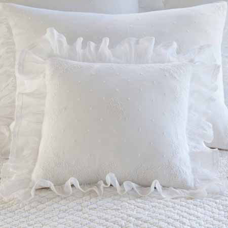 Daisy White Dot Ruffled Pillow