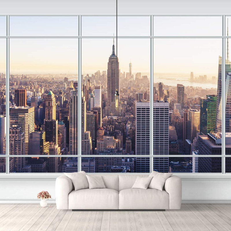 Grid City View Peel & Stick Border, 66" L x 96" W