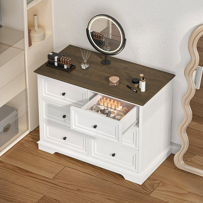 Cabinet Dresser Chest With 6 Drawers, Chest Of Drawers, Bedroom Dresser, White/Brown