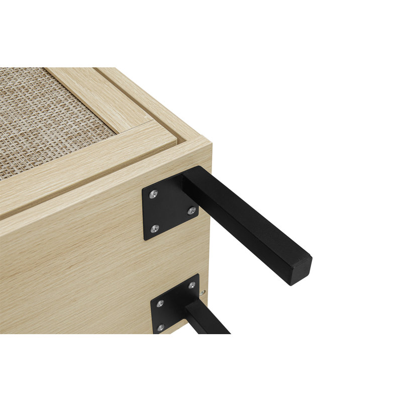 Étagère à chaussures en rotin 3 portes, armoire de rangement pour chaussures moderne autoportante, Naturel/noir