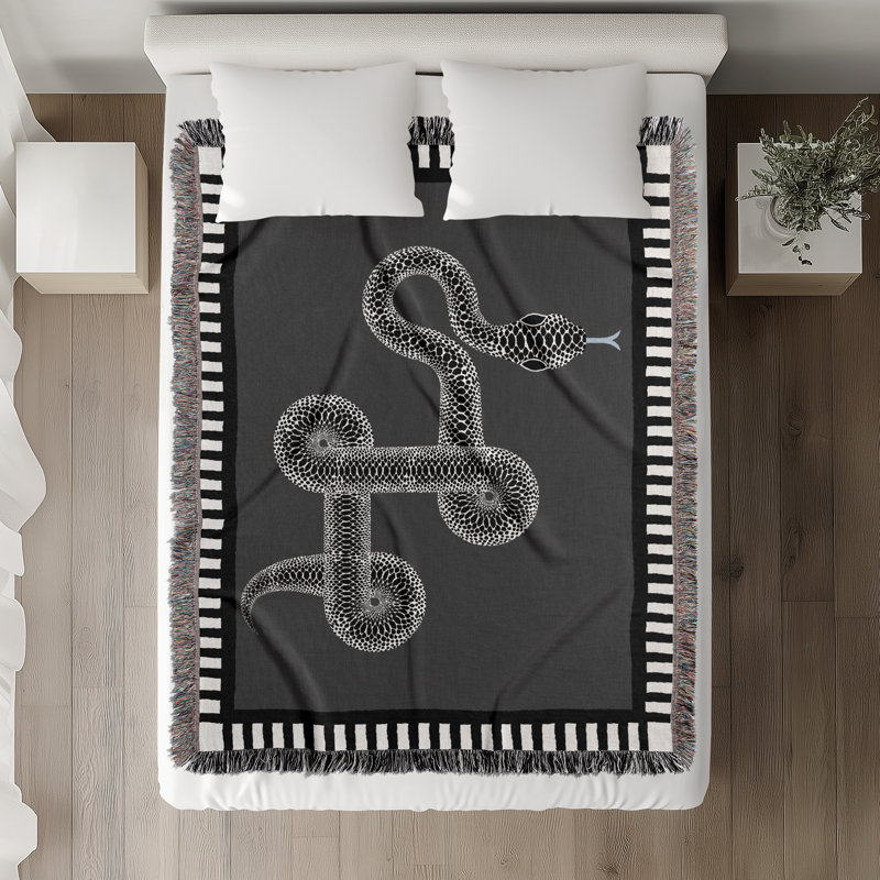 Jeté en mélange de coton Vanjo Snake, Gris/noir/blanc cassé, L 70 po x l 50 po