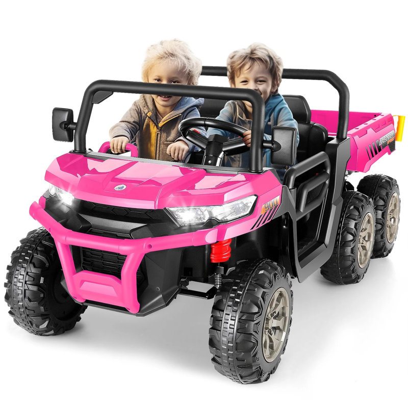 24V 4WD 2 Seater 6-Wheel Ride on Dump Truck W/ Remote Control,Electric Dump Bed&Shovel,Bluetooth, Pink