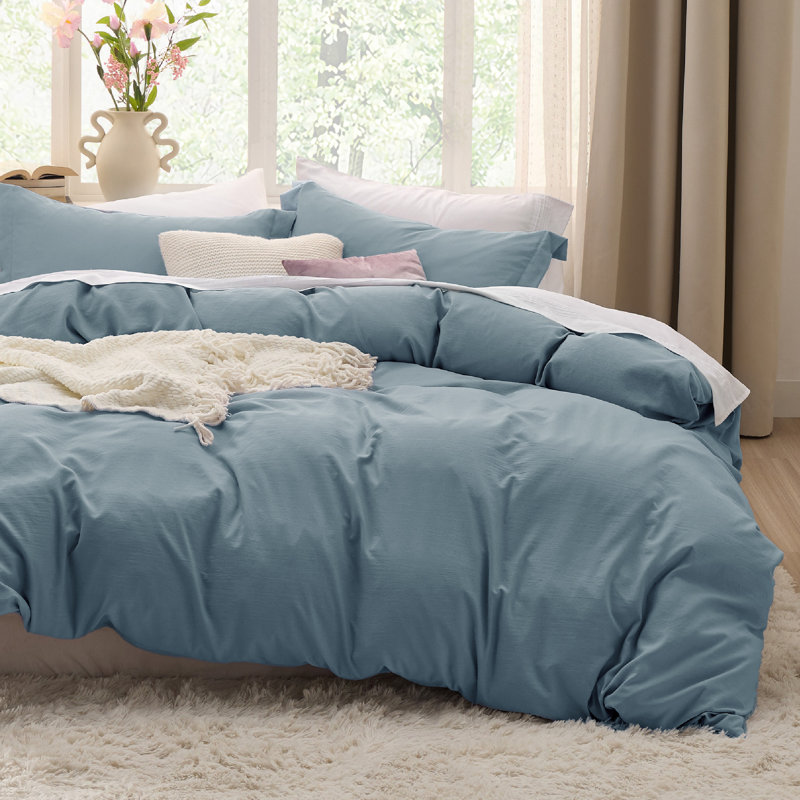 Bedsure Microfiber Duvet Cover Full Size - Prewashed Cotton-Like Extra Soft Bedding Set (Set of 3), Mineral Blue
