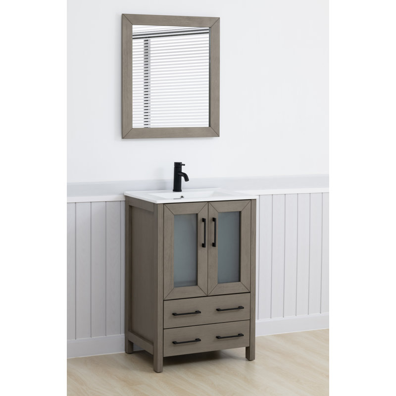  24" W Single Bathroom Vanity Set with Mirror, Dark Gray