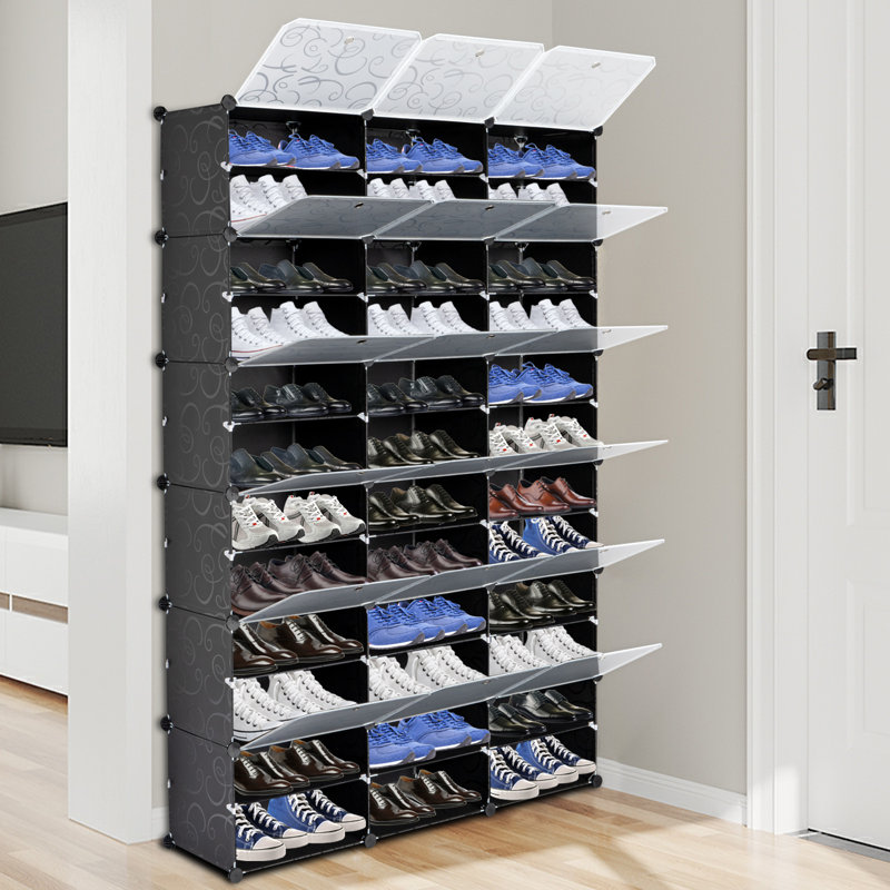 Avaeya 72 Pair Stackable Shoe Storage Cabinet 18 large cubes, Black
