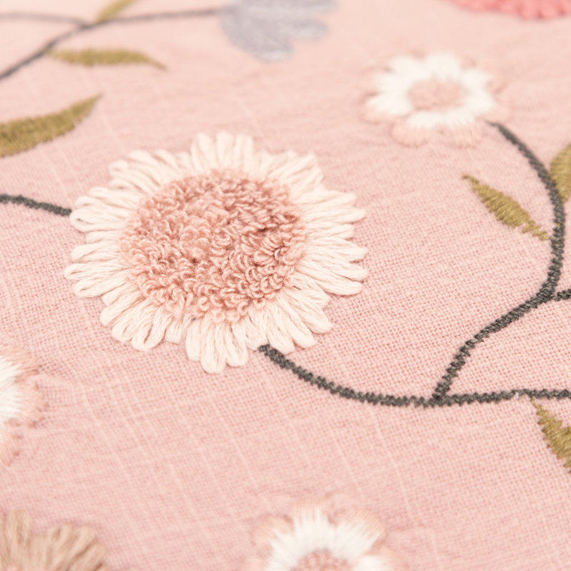 Blush Embroidered Floral Rectangular Petite Pillow