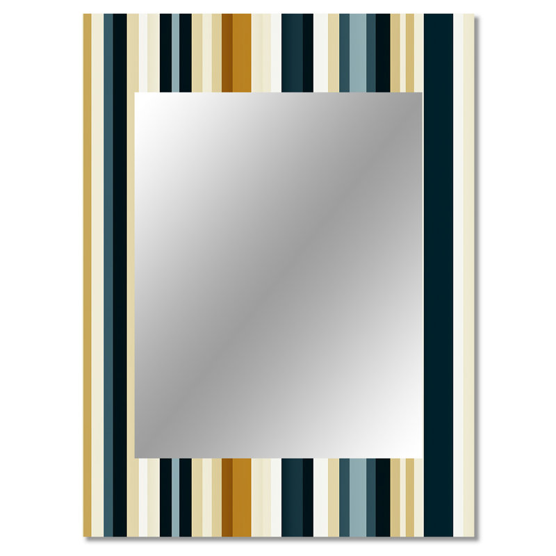 Koch Teal And Brown Classic Pinstripe Pattern - striped  Mirror, Vintage Decorative Wall Mirror, Printed Metal Art, 40" x 30"