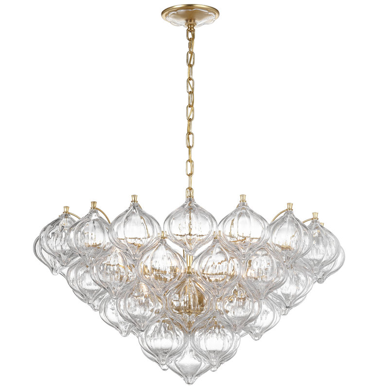 Julie Neill Caselli 36" Basket Chandelier with Clear Glass, Gold, Clear