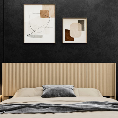 Tête de lit murale à oreilles à panneau cannelé en bois pour lit très grand, chêne naturel, moderne, sculpture 3D, installation rapide, attrait visuel de 80,2 po de largeur - apparence véritable élégante, conception de sculpture contemporaine,