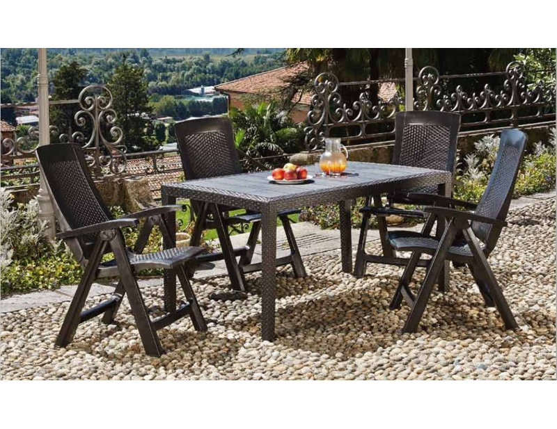 Portici Rectangular Dining Table, Rattan Effect Multipurpose Garden Table, 150X90H72 Cm, Anthracite