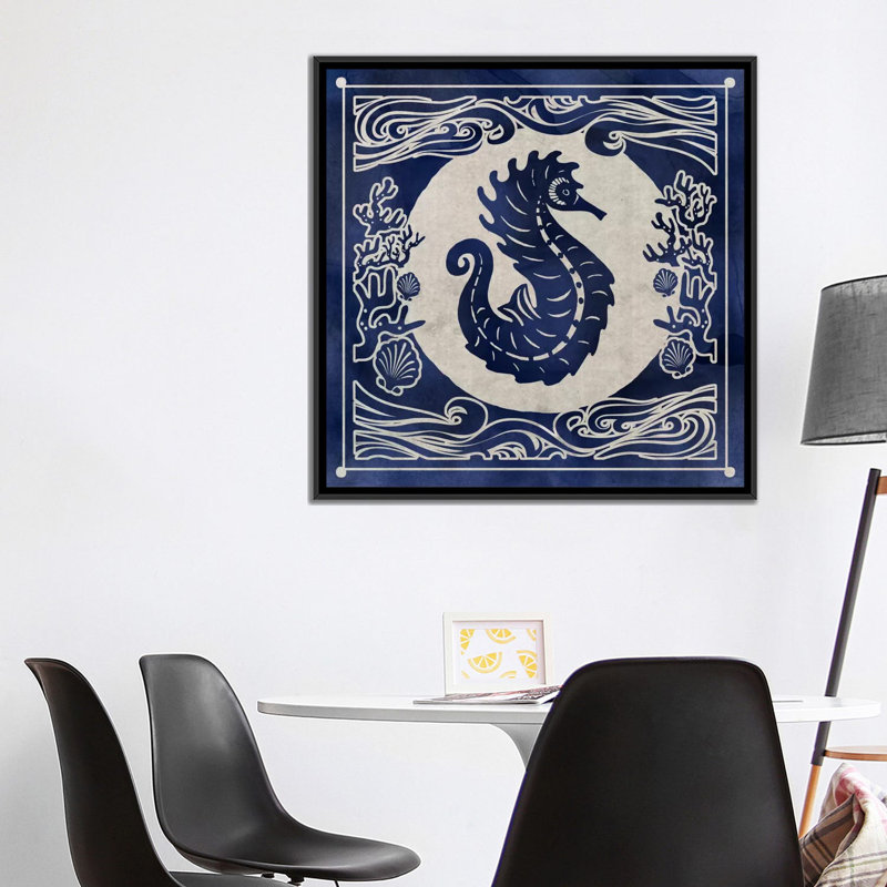 «Ink Seahorse», impression sur toile, H 18 po x l 18 po x P 1,5 po, Toile avec cadre flottant noir, Pas de tapis