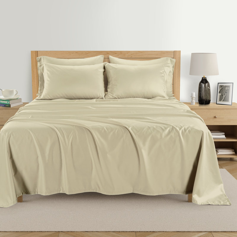 Kathy Ireland 1000 Thread Count Standard Cotton Rich 6-Piece Sheet Set, Ivory Sugar, King Sheet Set