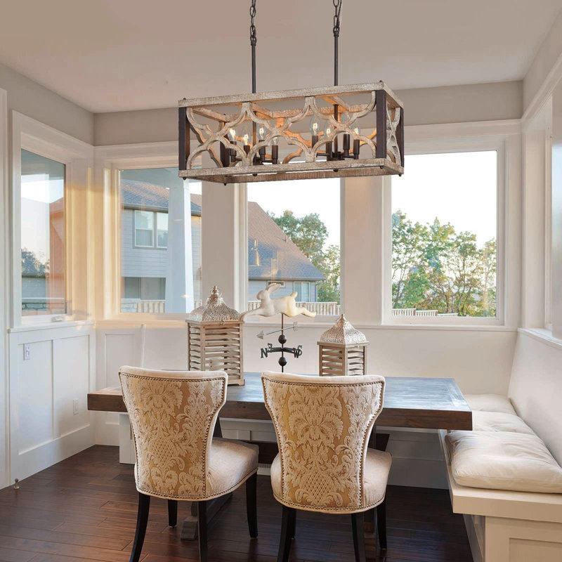 Gatlin 27.5" W 8-Light Wood and Metal Rectangle Chandelier