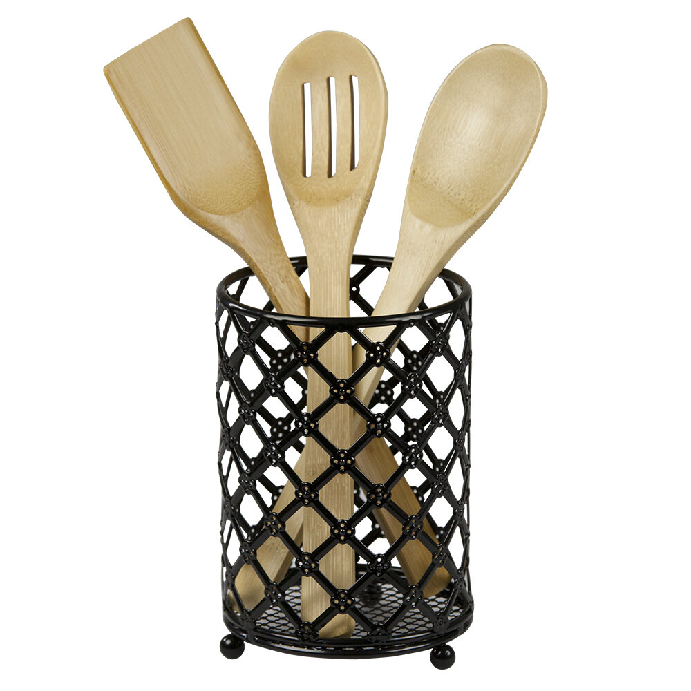 The GG Collection Brown Wood Freestanding Utensil Crock in the