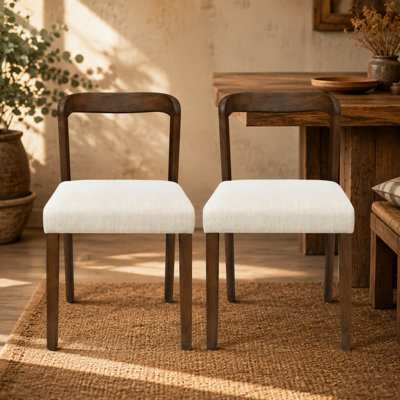 Solid Rubber Wood Dining Chairs(Walnut+Beige)Set of 2