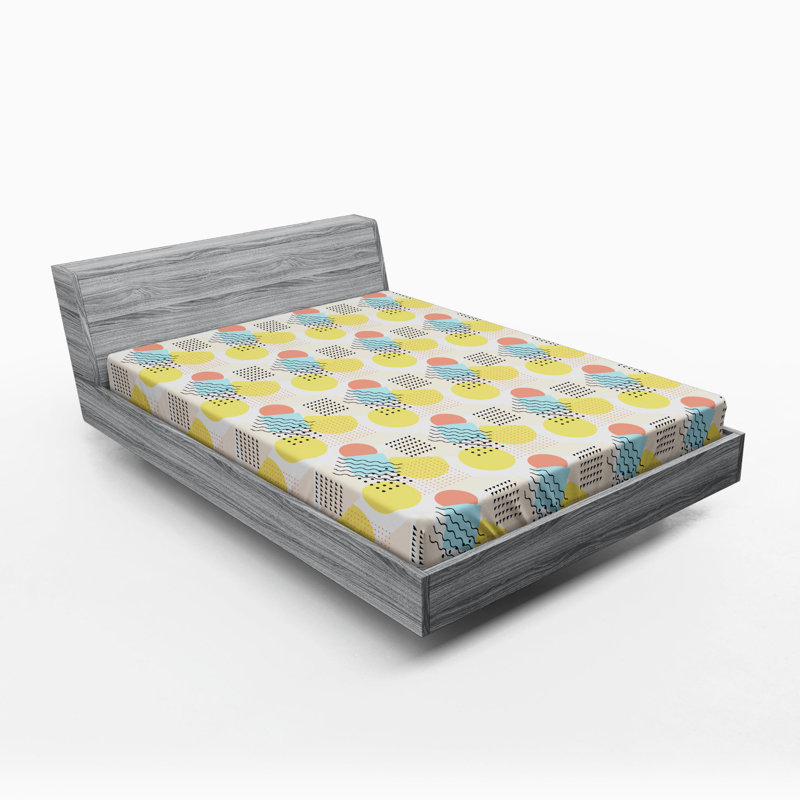 Microfiber Fitted Sheet, Full Fitted Sheet, Yellow Geometric