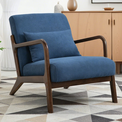 Chaise d'appoint rembourrée en bois massif de 25,6 po de largeur Mid-Century avec coussin supplémentaire