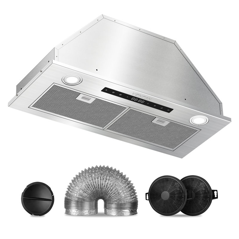 Hotte encastrable 30 pouces, hotte intégrée avec 600 pi3 / min, hotte convertible à conduit / sans conduit avec hotte de cuisine à 4 vitesses, hotte avec capteur de mouvements et panneau de commande tactile