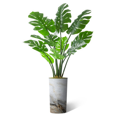 Arbre artificiel dans un pot de fleurs moderne, décoration d'arbre en soie artificielle Monstera (pot et arbre)
