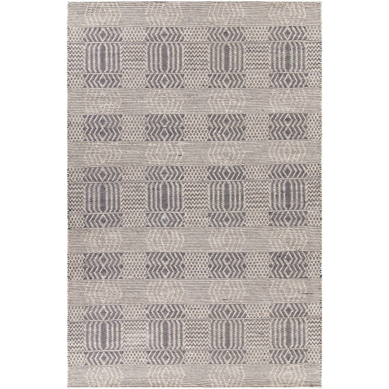 Salona Patterned Handmade Black/Gray Wool Area Rug, Rectangle 7'9" x 10'6"