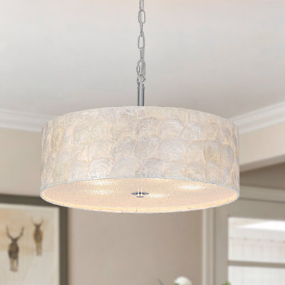 Lustre tambour 5 lumières en laiton avec abat-jour en nacre naturelle Capiz